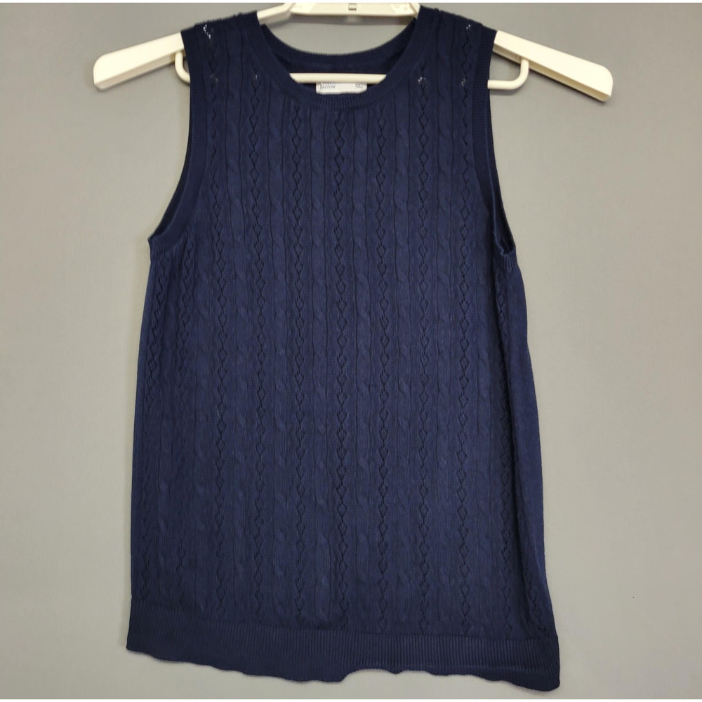 Sweater Vest Womens S Navy Blue Pointelle Knit Sleeveless Preppy Croft & Barrow - Picture 4 of 12